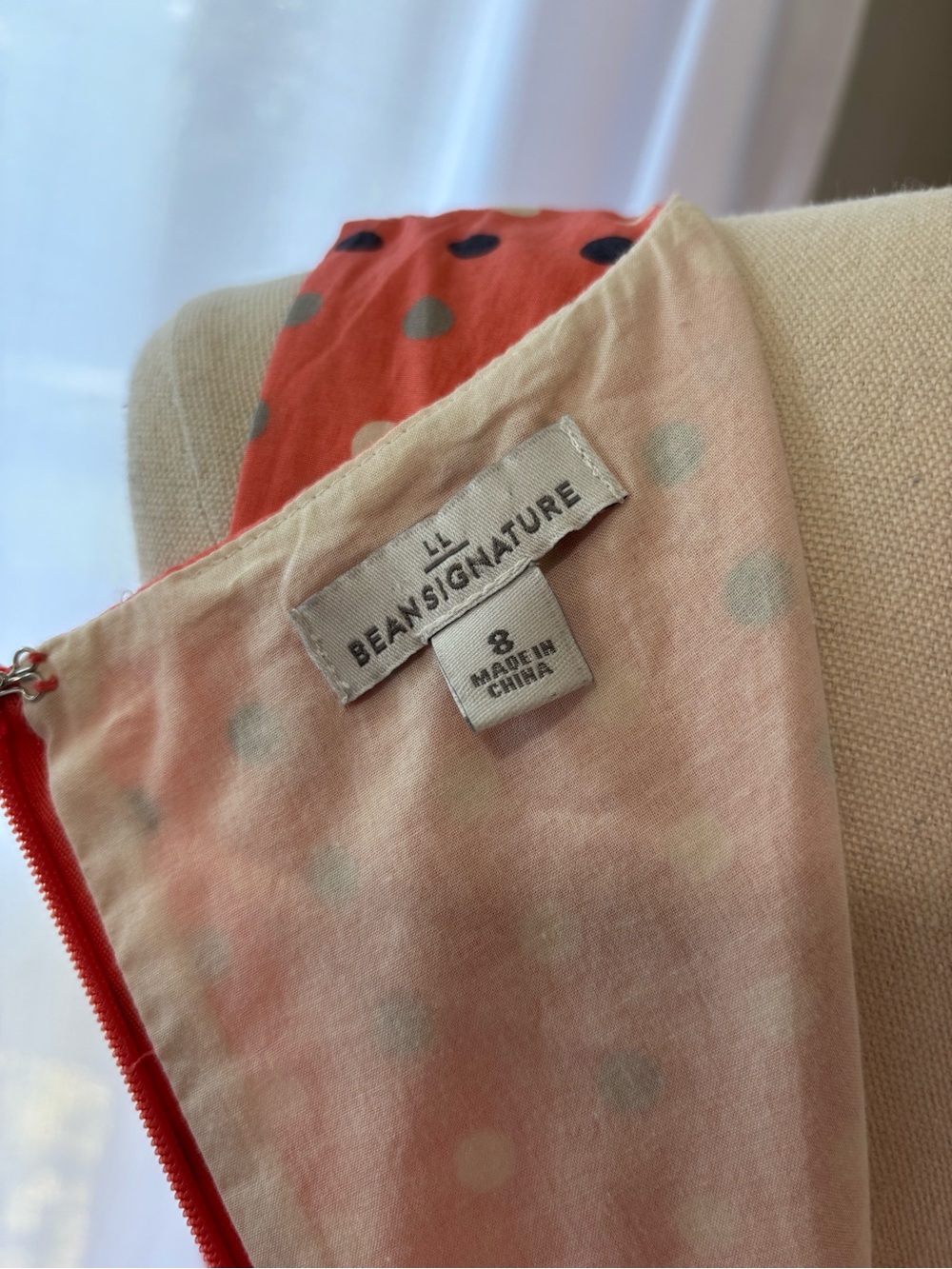 L.L. Bean Coral Polka Dot Sleeveless Retro Style Fit-and-Flare Dress - Picture 9 of 12